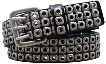 Best Emilie Stylisch Nieten Ledergürtel in schwarz – echtes Leder Nietengürtel – Punk Gürtel - Für Taillenumfang zwischen 85 und 110 cm