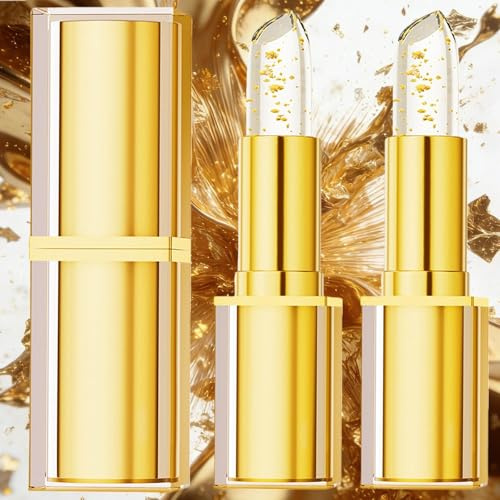2PCS Transfer Proof Color Changing Lipsticks, Magic Temperature Activated Lipstick, Transfer Proof Color Changing Lip Stain with Gold Crystal, Long Lasting & Moisturizing PH Adjusting Lipstick