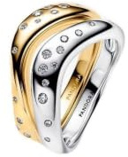 PANDORA Essence Organisch Geformte Bicolor Stacking-Ringe aus Sterling-Silber mit 14 Karat Vergoldung und Zirkonia, Größe: 48, 164674C01-48