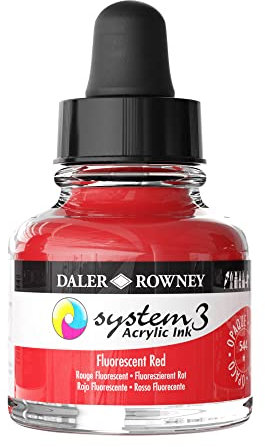 Daler-Rowney System3 Acrylic Ink, Glass Bottle with Dropper, Opaque, 1oz - 29.5 ml, Fluorescent Red
