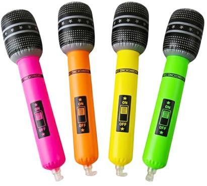 4 Pcs 40 cm Assorted Inflatable Microphone Toys, Blow Up Musical Instrument Props for Kids and Adults, Party Bag Fillers for Fancy Dress, Stag Do, Hen Night, Birthdays and Rock Star Themed Parties