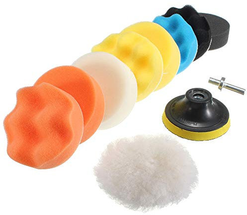 Yesallwas, 11 Pezzi 3Tamponi per lucidatura Kit,80mm Spugna per Lucidatura Auto , Lucidare la Lana con M10 Adattatore per Trapano per Lucidatura Levigatura Ceretta Auto