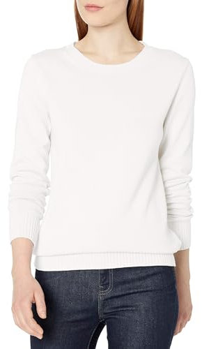 Amazon Essentials Women's 100% Cotton Crewneck Sweater (Available in Plus Size), White, M