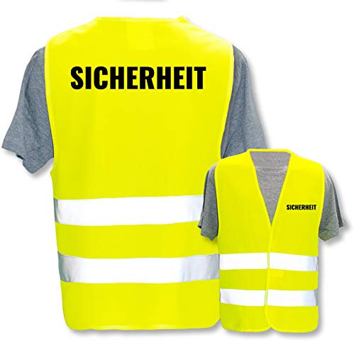Bedruckte Warnwesten mit ISO-Leuchtstreifen * Standard- oder Reflex-Druck * Thema Sicherheit & Team, Warnweste Begriffe Security:Sicherheit, Farbe + Größe:Gelb (XL/XXL)
