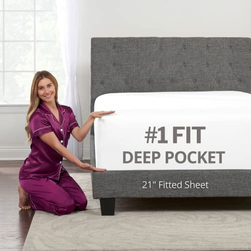 Spannbettlaken mit tiefen Taschen – 43,2 cm – 53,3 cm + extra tiefes Spannbetttuch – 1 Bettlaken mit tiefen Taschen für Kissen-Top-Matratze, weiche Queen-Size-Bettlaken, weiß