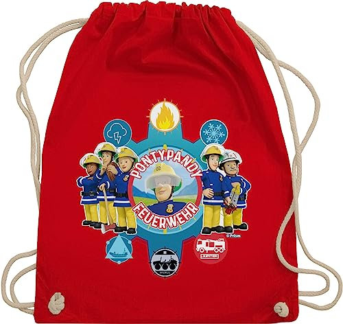 Shirtracer Turnbeutel Rucksack - Feuerwehrmann Sam Tasche - Pontypandy Feuerwehr - Unisize - Rot - sportbeutel baumwolle sport beutel bag taschen turntasche rucksäcke kinder stoff baumwoll gym turnen