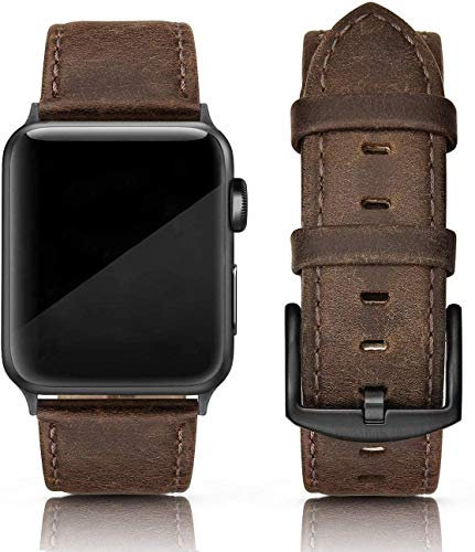 PARMPH Cinturino in pelle compatibile con Apple Watch 42 mm, 44 mm, 45 mm, cinturino retrò vintage compatibile con iWatch serie 7 6 5 4 3 2 1 SE Sports & Edition da uomo, marrone retrò