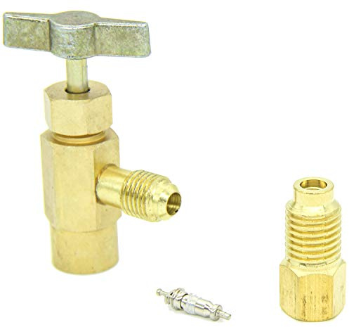 QDJUNE R134A Can Tap 1/2Inch Acme Female to 1/4 Inch SAE Male, for R12 R22 Manifold with Tank Adapter, with Tank Adapter for 1/4 and 1/2 inch Air Conditioner Freon Charging Hose