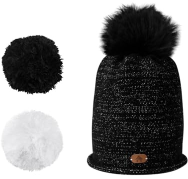 Cabaïa – Mütze für Damen und Herren aus Bio-Baumwolle mit 3 austauschbaren Bommeln – Französisches Design – Magnetsystem für eine optimale Passform – Winterkollektion – Modell Hydromel Schwarz