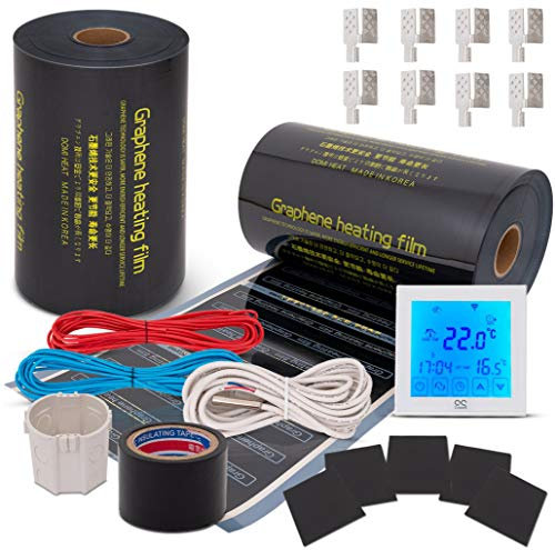 CRONOS Graphen Infrarot Heizfolie mit Thermostat – Füßbodenheizung - 220V – LCD-Bildschirm – Raumtemperaturkalibrierung – Hohe Genauigkeit – WLAN – 10 JAHRE GARANTIE (12m2)