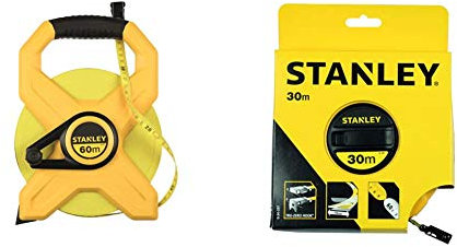 Stanley 2-34-795 Mesure 60 m x 12,7 mm Ruban en fibre de verre - jaune fluo & 0-34-297 Mètre À Ruban Fibre De Verre 30 M Jaune Fluo - Revêtement Pvc - Anti-Corrosion - Anti-UV Et Non Conducteur