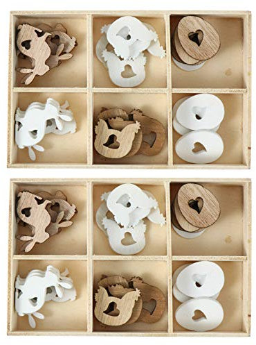 VALICLUD Ostern Anhänger Holz Osterei Hasen Kaninchen Küken Muster Holzscheiben Baumscheiben Geschenkanhänger Hängende Ostern Dekoration zum Bemalen Basteln 50 Stück