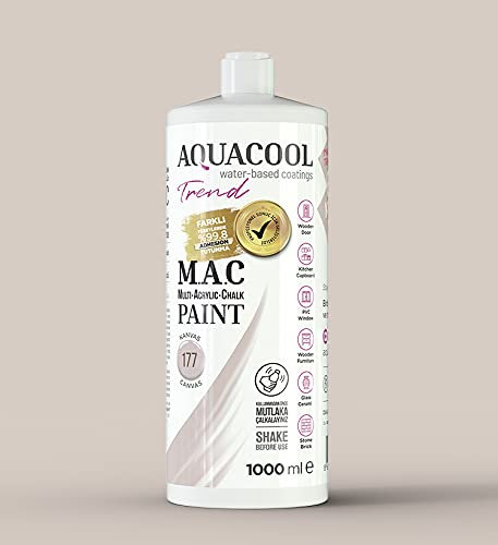 AquaCool - Pintura multisuperficie, acrílico, tiza, mate, secado rápido, para uso interior y exterior en muebles, madera, plástico, vidrio, cerámica, piedra (1000 ml, lienzo 177)