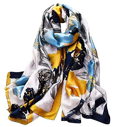 Silk scarf Women Shawl Yellow Scarf Stain Neckerchief Head Wrap Thin Scarf Ladies Beach Shawl Vintage Bridal Chiffon Scarf Muslim Colorful Cloth Christmas Decorations Scarf Belt (Blue)