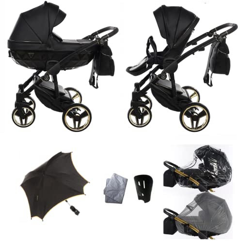 Neu! Original Junama Diamond S-Class v2 Modulare Systeme Kombiniert 2in1 Exclusive Prams (07 Schwarz - Gold)