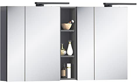 Lomadox Badmöbel Spiegelschrank 140 cm in anthrazit, B/H/T: ca. 140/80/16 cm