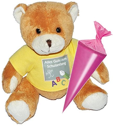 Teddy Bär mit Schultüte - 18 cm zum Befüllen - für Mädchen - Schulanfang Plüsch Plüschtier Zuckertüten Deko Alles Gute zum Schulanfang Glücksbringer