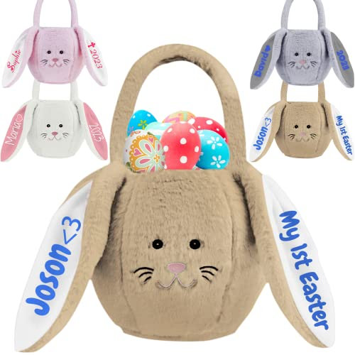 Xiuyours Osterkörbchen Personalisiert Osterhase mit Namen Ostergeschenke Kinder Junge Personalisierte Osterkorb Osternest, Braun