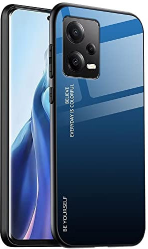 EASSGU Funda Adecuada para Redmi Note 12 Pro 5G (6.67 Inches), Carcasa Trasera de Vidrio Degradado, Funda para Teléfono Móvil Anticaída y Antiarañazos - Azul Negro