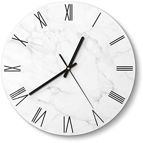 DEQORI Glasuhr | rund Ø 30 cm | Motiv Marmorplatte im Detail | ausgefallene leise Design Uhr aus Glas | Wanduhr für Wohnzimmer & Küche | moderne Hingucker Uhr für die Wand
