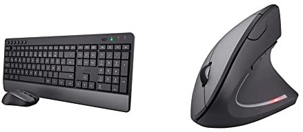 Trust Trezo Tastatur Maus Set Kabellos, Deutsches QWERTZ-Layout, Nachhaltiges Design, Schwarz & Verto Kabellose Vertikale Maus, Wireless Ergonomische Maus