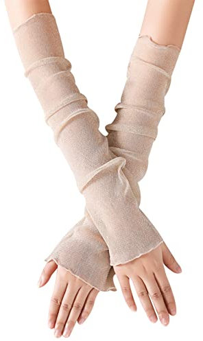 Slakerbe 1 Paar Spitzenhandschuhe, elegante Handschuhe mit Blumenmuster aus Spitze, fingerlos, Tüll-Handschuhe, UV-Schutz, für Sommer, Outdoor-Sport, beige, Einheitsgröße