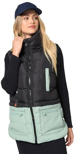 MARIKOO Damen Winter Steppweste Übergang gesteppte Weste warm Fleece B958 [B958-Kira-Schwarz-Mint-Gr.L]