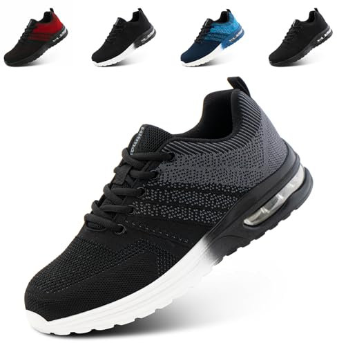 Hitmars Sportschuhe Herren Turnschuhe Laufschuhe Damen Running Sneaker Sport Schuhe Straßenlaufschuhe Luftkissen Atmungsaktiv Gym Tennis Grau EU 42