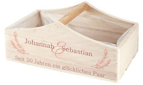Geschenkkorb mit Druck oder Gravur zur Hochzeit, dem Jahres- oder Valentinstag (Namen & Wunschtext in rosé)