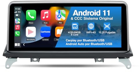 AWESAFE Android [4GB+64GB] Radio Coche con Pantalla Táctil 10.25 Pulgadas para BMW X5 E70/X6 E71 2007-2009 con Sistema CCC, Apoya GPS/Carplay/Android Auto Inalámbrico, Admite WiFi/WLAN/4G