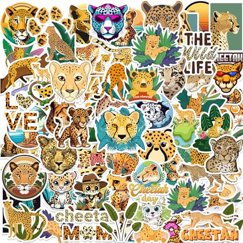 Lcnjscgo Geparden-Vinyl-Aufkleber, Geparden-Leopardenmuster, Partyzubehör, Geburtstagsdekorationen, Geschenke, wasserdichte Aufkleber für Kinder, für Wasserflasche, Laptop, 100 Stück