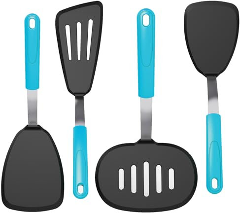 GEEKHOM - Juego de 4 espátulas de silicona resistentes al calor de 600 °F para utensilios de cocina antiadherentes, espátulas de goma flexibles extra grandes para panqueques, huevos, pescado, color