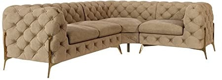 S-Style Möbel Milton Ecksofa 4-Sitzer Eckcouch Rechts Chesterfield-Ecksofa Sofa für Wohnzimmer Lounge Couch mit goldenen Metallfüßen Möbel Freistehende Polster Sofas & Couches Beige 262x200x73 cm