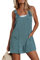 CUPSHE Damen Jumpsuit U-Ausschnitt Ärmellos Strampler Weites Bein Taschen Vorne Kurz Overall Sommer Strand Lose Hosenanzug Blau S