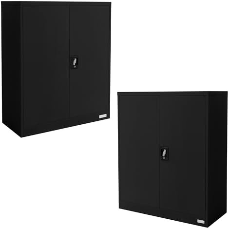 ML-Design 2er Set Aktenschrank abschließbar, 90x40x109 cm, Schwarz, aus Stahl, 3 höhenverstellbare Einlegeböden, Büroschrank mit 2 Türen, Metallschrank Stahlschrank Aufbewahrungsschrank Lagerschrank