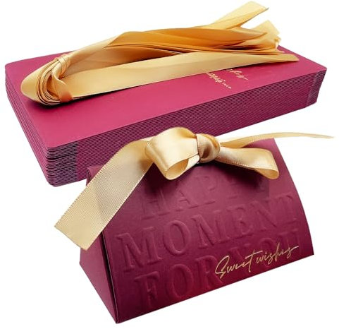 ONEBO 30 Stück Süßigkeit Kästen Gastgeschenk Box, Hochzeit Süßigkeiten Schachtel, Süßigkeitenschachteln aus Papier, Mit Schleife zum Binden, für Hochzeit Geburtstag Party(burgunderrot)