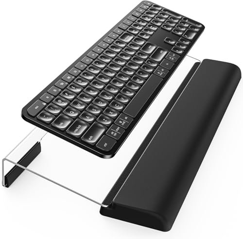 Compact Keyboard Stand with Silicone Wrist Rest & 3-Level Height Adjustment - Yikola Acrylic 16.85 x 5.5 inches Space-Saving Computer Keyboard Riser with Wrist Support for Comfortable Typing
