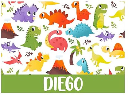 Tovaglietta Americana Per Bambini Personalizzabile con Nome per Asilo-Colazione-Scuola Retro Antiscivolo- (Dinosauro)