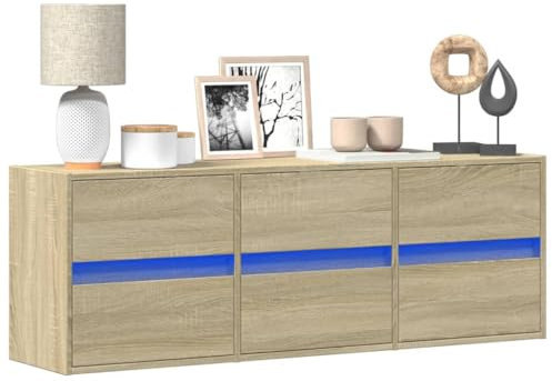 ShGaxin Meuble TV mural avec lumières LED chêne Sonoma 130 x 31 x 45 cm, meuble TV mural, meuble TV mural moderne, meuble TV suspendu-852301
