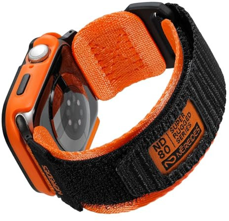 Kompatibles Armband für Apple Watch 9/8/7 45mm,Klettverschluss-Armband mit Gehäuse,Hochwertiges nylon Ersatzarmband(orange)