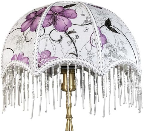 Vintage -Lampenfarbton mit Quasten, Victorian Randlampenschatten, Kugelschuppenschattenschatten, Ersatz antike Lampenschirme für E27 Tischlampen Stößen Lampen 7.87x7.48 Style 2 Victorian Lampen Schat