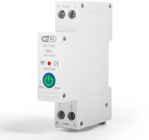 WiFi Smart Leitungsschutzschalter, DIN Schiene Home Fernbedienung Schalter, 1P 63A Tuya WiFi Smart Leistungsschalter Sprachfernbedienungsschalter für Alexa Google Assistant