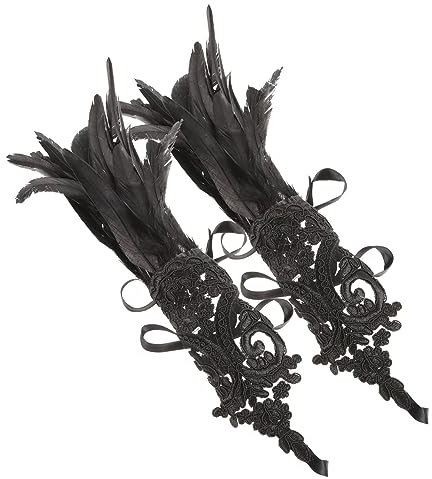 Abaodam 1pair Decorative Lace Gloves Plume Design for Halloween Cosplay Skin-friendly Comfortable Fit for Parties and Music Concerts