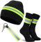 Hestya Feuerwehr Geschenke für Männer Frauen Wintermütze Beanie Mütze Feuerwehr Socken Schlüsselanhänger mit Reflektierendem Streifen Gelb-Silber-Gelb Feuerwehr Zubehör für Helden des Alltags