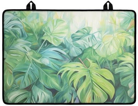 Poceacles Herdabdeckung, Glas, Herdplatte, hitzebeständig, rutschfest, verhindert Kratzer, Kochfeldmatte für Küchentheke, Monstera-Blattgrün