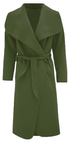 RATAZ Women’s Long Duster Jacket Ladies Waterfall Italian Belted Coat Plus Size UK 8-22 (UK, Alpha, One Size, Regular, Regular, S/M (8-10), Khaki)
