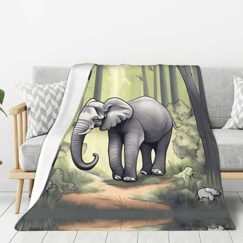 Flanelldecke mit Elefantenmotiv, 101,6 x 76,2 cm, weich, leicht und langlebig, für Bettwäsche und Reisen