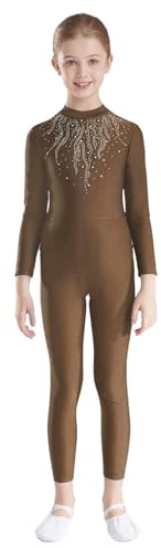 dPois Mädchen Gymnastikanzug Langarm Tanzbody Trikot Overall Jumpsuit Ganzkörper Anzug Turnanzug mit Glitzern Elasitsch Kinder Tanzkleidung