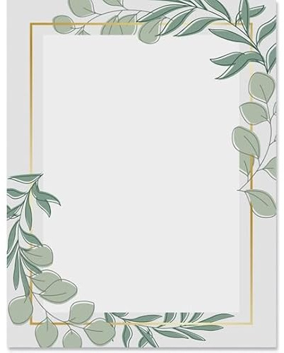 PaperDirect Opulent Luxe Leaves Border Paper, Grey and Gold Leaf Design with Elegant Scroll Accents, 8.5 x 11, Acid-Free, Stationery for Invitations, Letters, Crafts, Cards, 25 Sheets