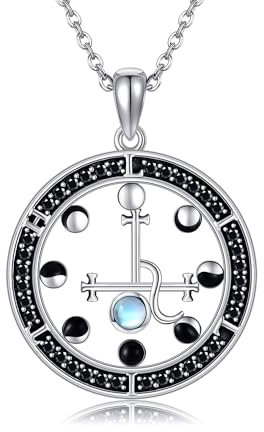 DAYLINLOVE Lilith Kette 925 Sterling Silber Mondphasen Mondstein Anhänger Halskette Siegel von Lilith Schmuck Geschenk für Damen Mädchen